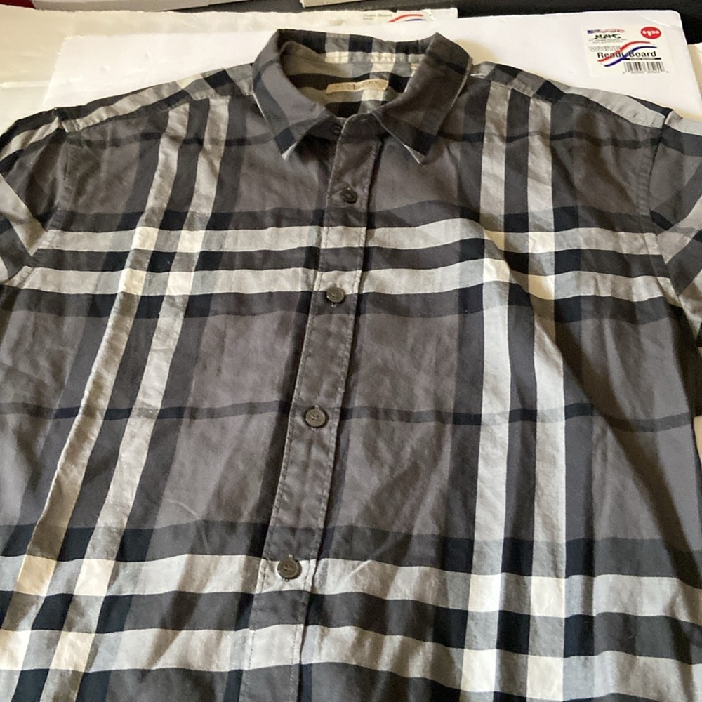 Burberry Brit Gray Casual Button Down Shirt with Bold Plaid - Picture 3 of 9